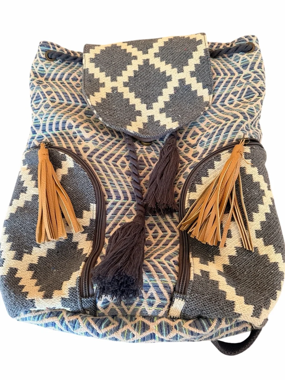 Mossimo Supply Co. Woven Geo Pattern Drawstring Backpack in Charcoal and Cream